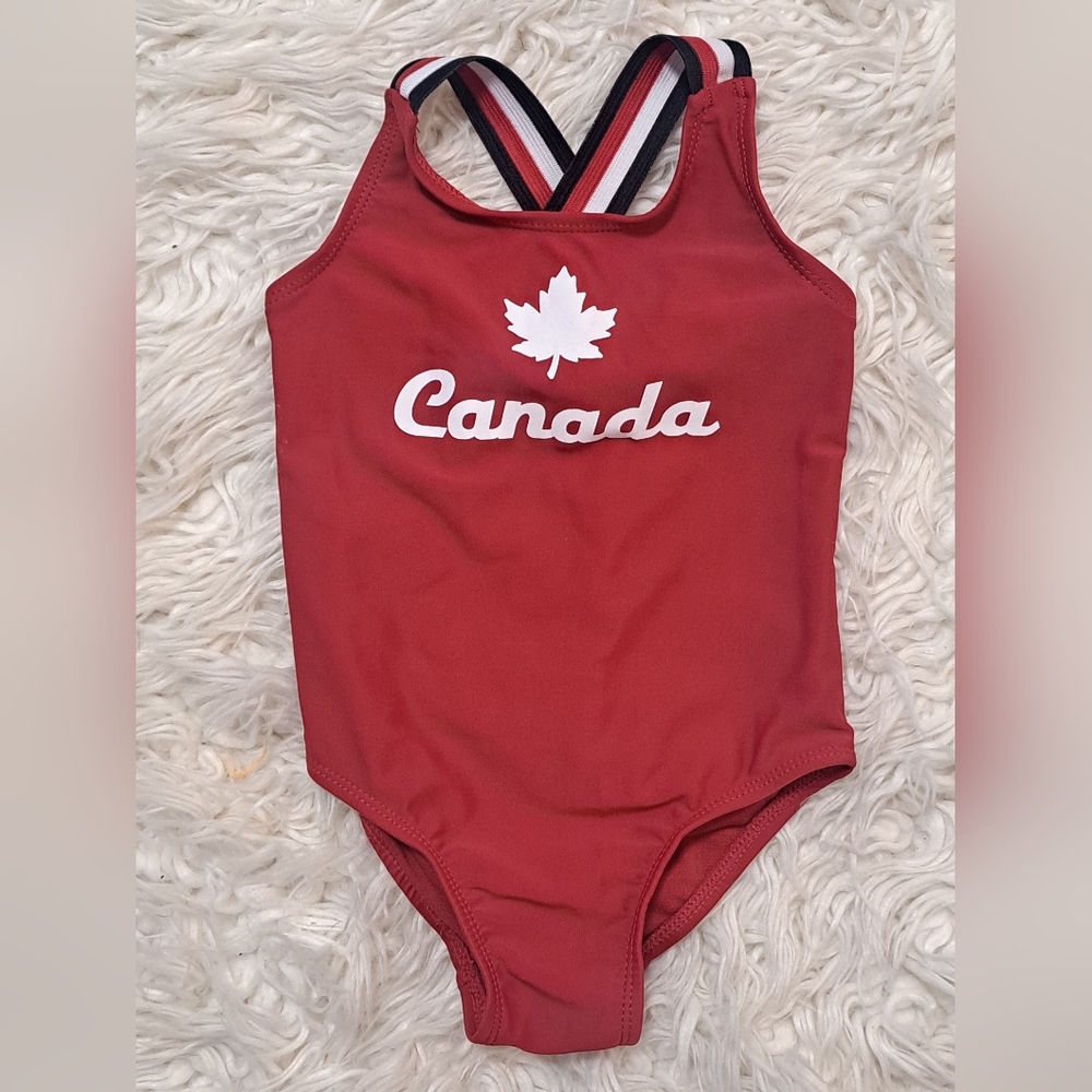 Like New. Worn Once. Toddler Girl Canadiana Red Canada Maple Leaf Swimsuit